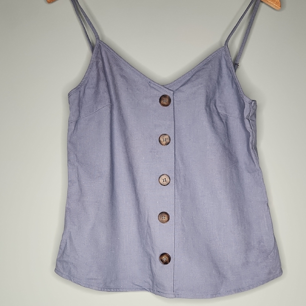 Women's Blue Faux Button-Up Cami Top
